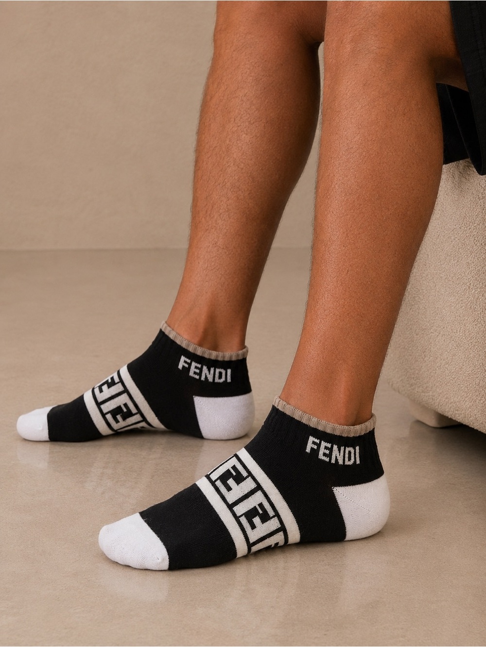 Fendi Black & White Ankle Logo Socks